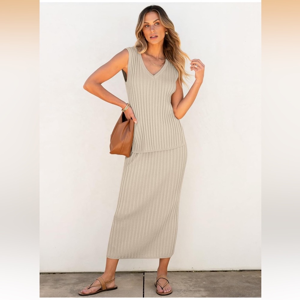 Anrabess Sleeveless Rib Knit Maxi Skirt Set